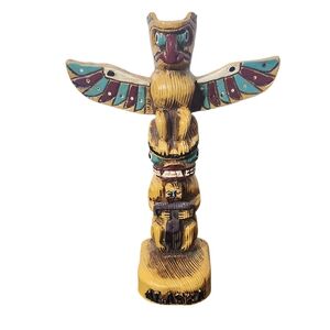 Alaska Hand Carved Totem Pole Figurine 6 Inch